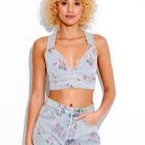 Wild Fable Denim Floral Crop Top